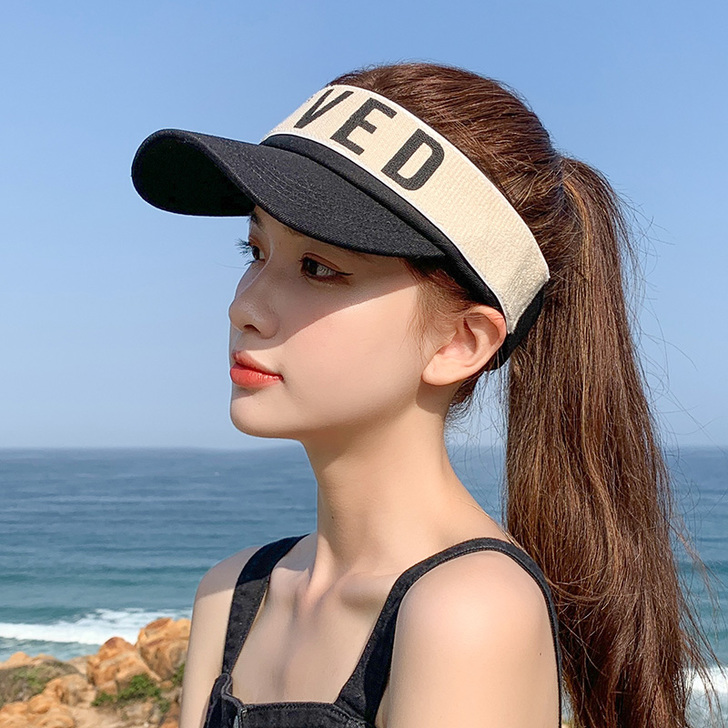 空顶遮阳帽女士夏季防晒遮阳无顶字母韩版in...