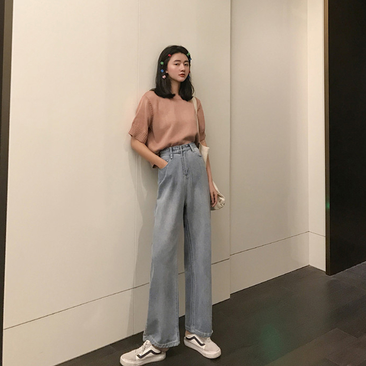 薄款牛仔裤夏季2019新款女宽松阔腿裤浅色...
