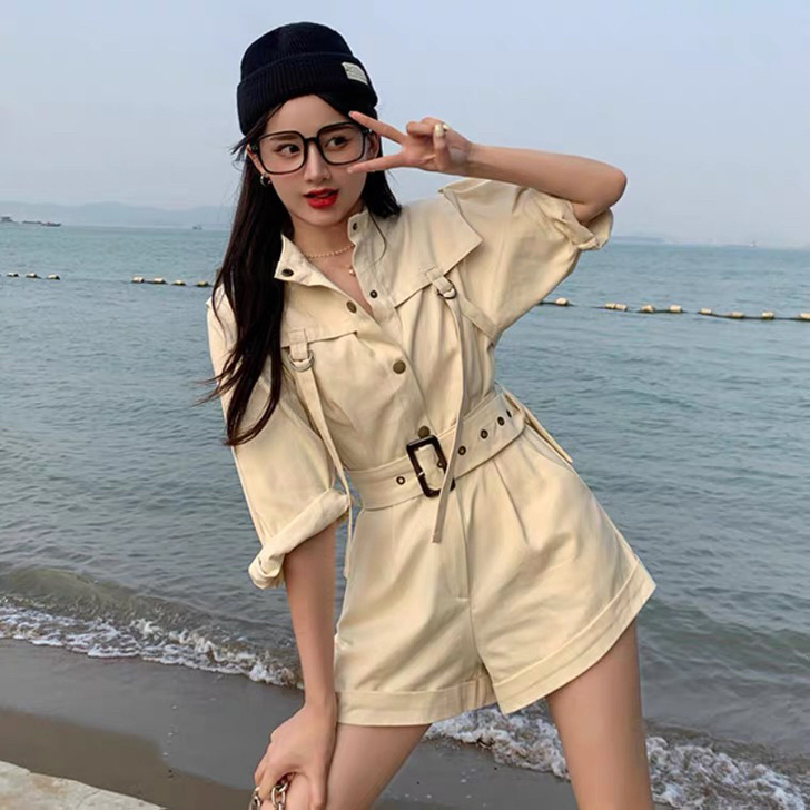 裤子女夏季2021新款韩版收腰显瘦工装连体...