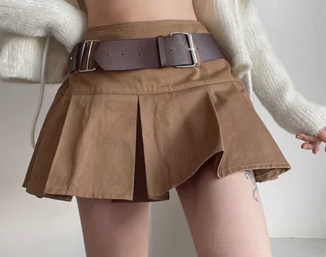 港味复古学院风超短a字裙春夏新款百褶裙女高...