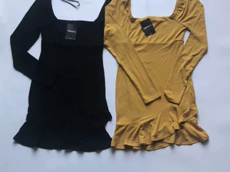 f21出口美国长袖连衣裙 荷叶边边 方领款...