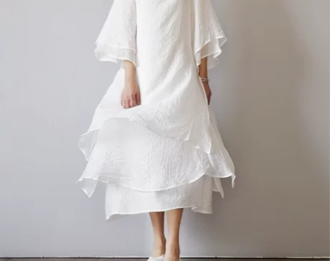 七分袖连衣裙夏仙女飘逸长裙文艺复古禅意中国...