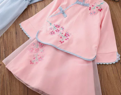 女童汉服连衣裙春2021新款绣花公主长裙女...