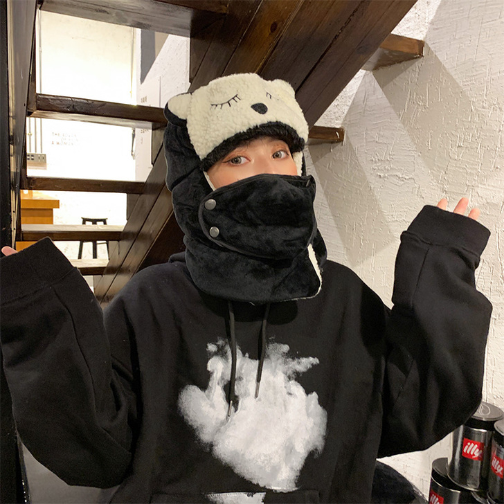 帽子女秋冬季骑车电动车防风挡风雷锋帽棉帽加...
