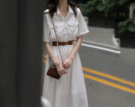 赫本风Polo连衣裙女夏小个子a字裙气质收...