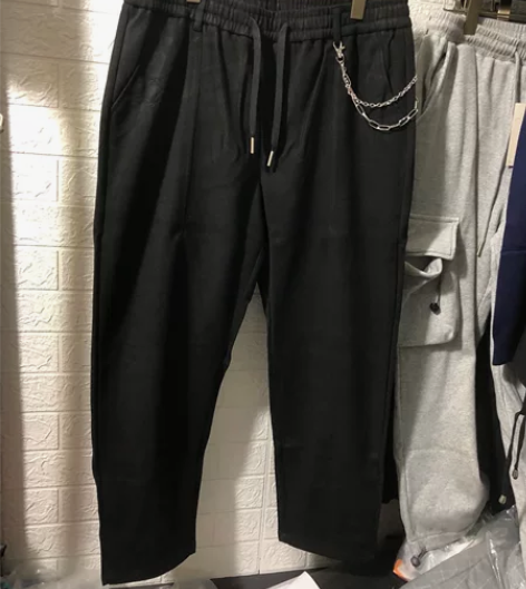 精品男士毛呢厚款宽松版型黑色休闲裤特价38...