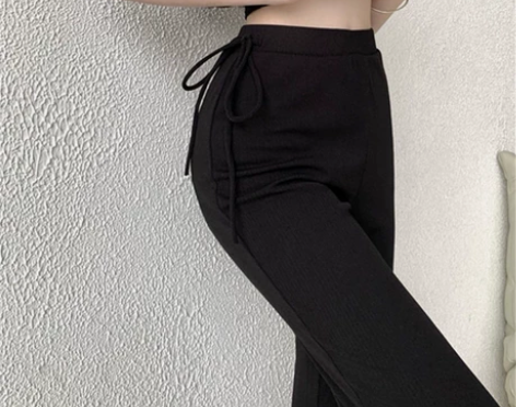 微喇冰丝显瘦宽松休闲裤女夏季薄款长裤高腰阔...