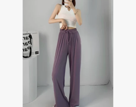 ?夏春茶冰丝阔腿裤女宽松薄款高腰垂感凉凉休...