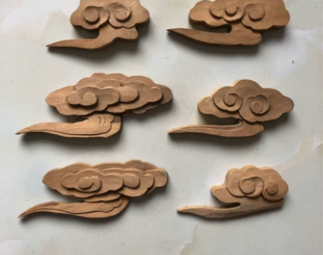 六块木雕云，多年前手工雕刻，未上漆，东北椴...