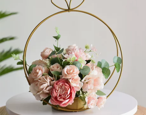 ?花篮花架金属花架假花套装七夕礼物手提铁艺...