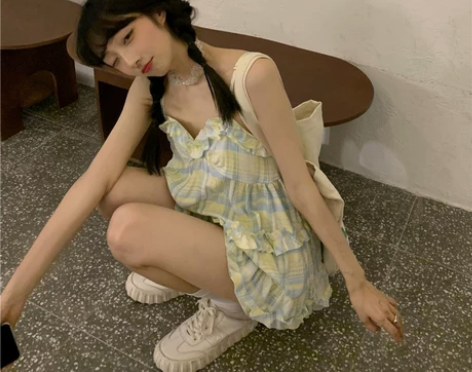 小清新格子吊带背心女夏季设计感小众网红爆款...