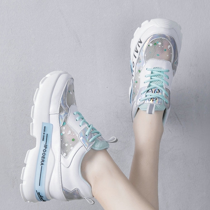 网面内增高运动鞋女夏季2021年新款网红百...