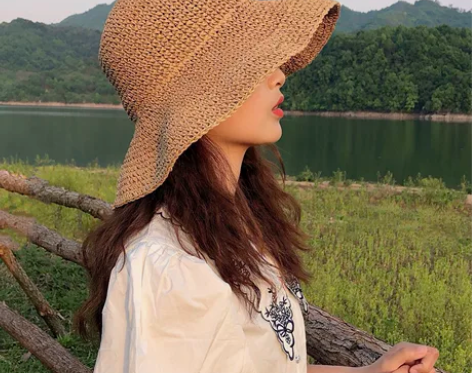 夏季韩版手工编织草帽女沙滩大帽檐可折叠户外...