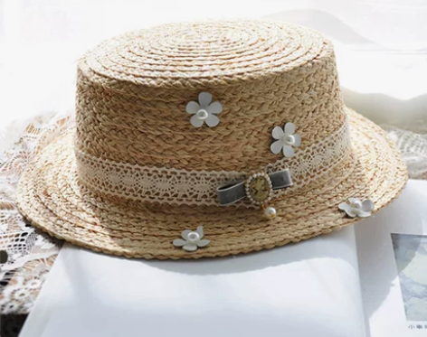 ?复古平沿小礼帽韩版女士夏季拉菲草帽草编太...