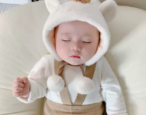秋南 宝宝帽子冬韩版可爱卡通小熊加棉婴童护...