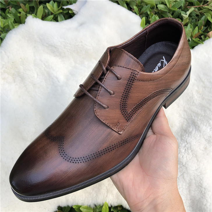 布洛克皮鞋男商务正装真皮韩版英伦尖头休闲牛...