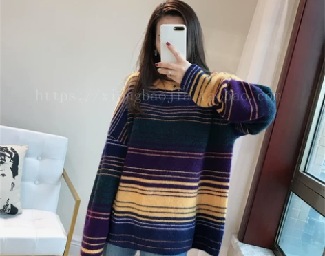 谁打翻了调色盘？彩色条纹撞色 马海毛羊毛宽...