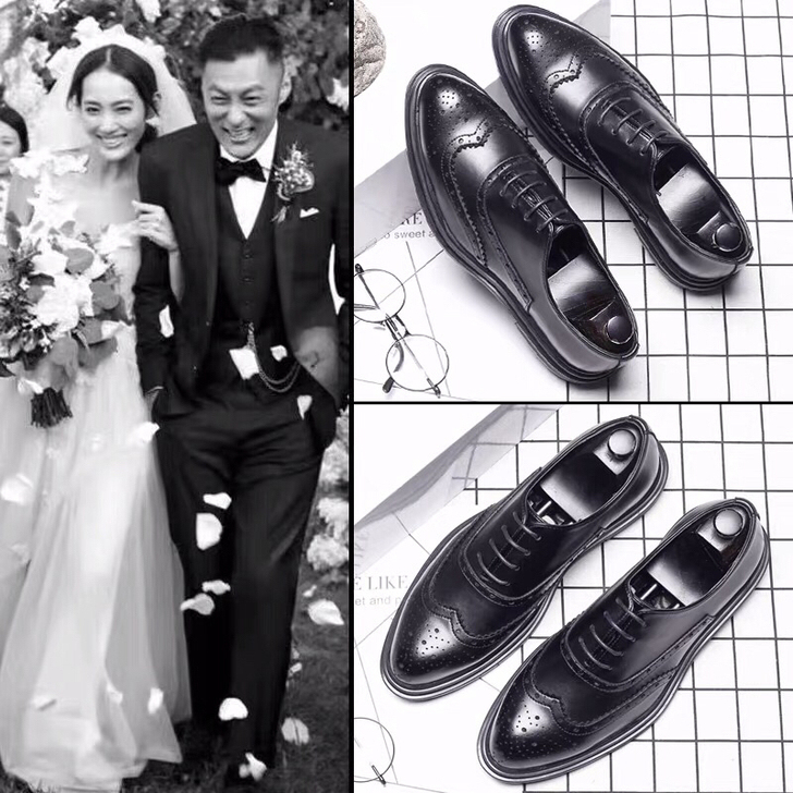 布洛克皮鞋男韩版男士休闲商务正装伴郎英伦内...