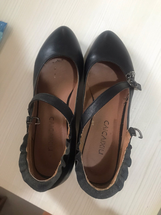 高跟鞋女绑带单鞋黑色皮鞋37