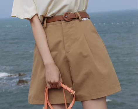 ins高腰阔腿短裤薄款女2021夏季新款韩...