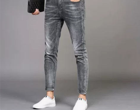 小码少量！秋季小脚牛仔裤男韩版修身弹力灰色...