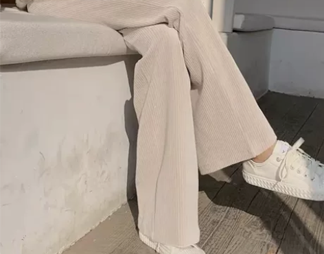 加厚灯芯绒休闲阔腿裤女 新款冬季宽松高腰显...