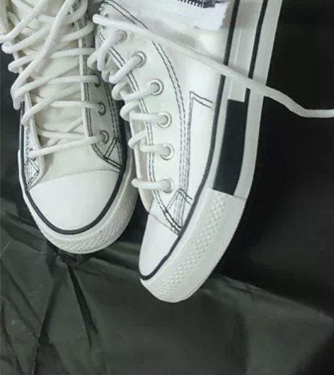 原宿风拉链设计款高帮帆布鞋白色小码  35...