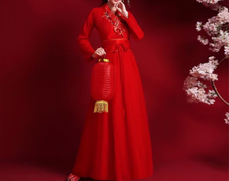 红色汉服女古装中国风中式大合唱民族古筝舞蹈...