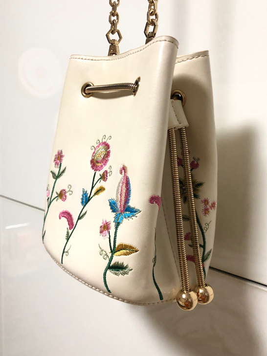 UR刺绣花朵PU皮水桶包手提斜挎单肩链条包