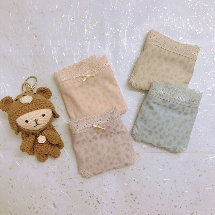 豹纹莫代尔棉3条装蕾丝女士内裤蕾丝花边中腰...