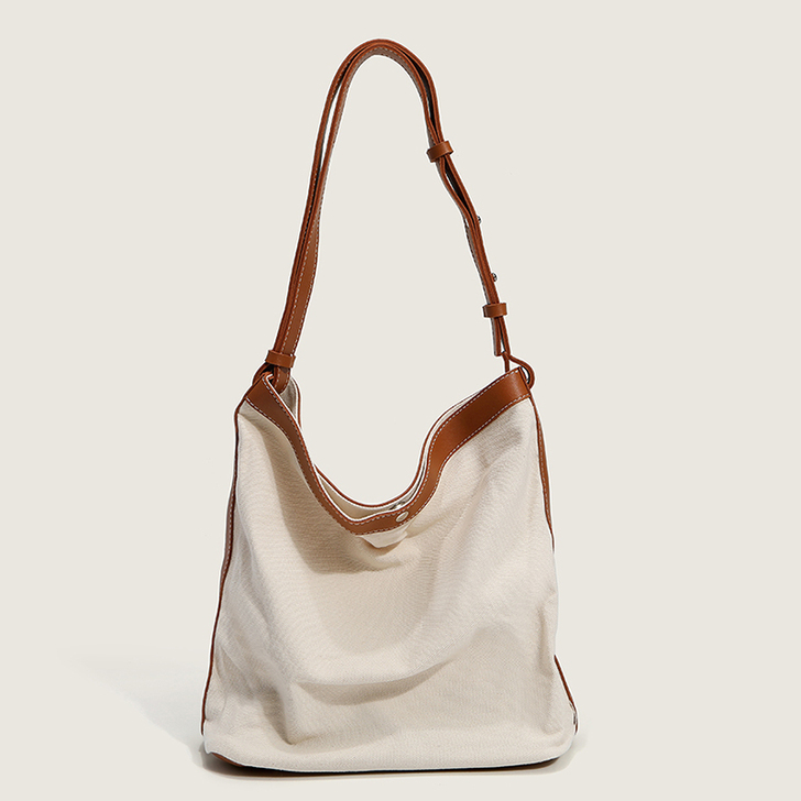 大容量拼色帆布包休闲简约学生上课通勤百搭水...