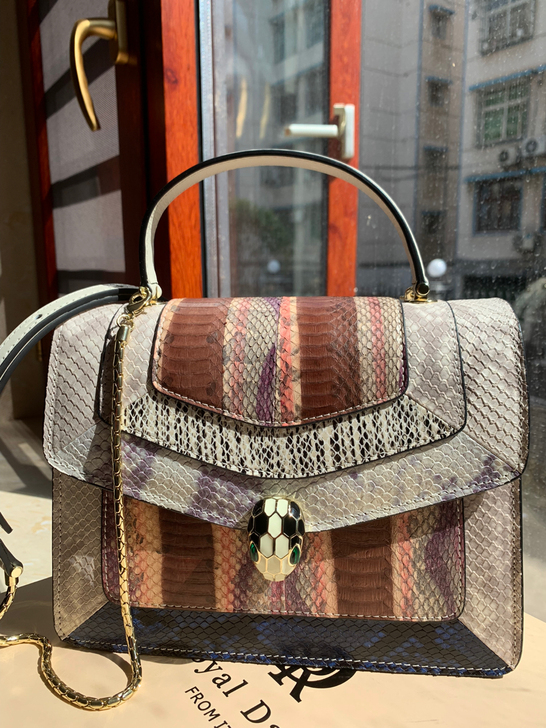 超美拼色蛇皮手提斜挎包