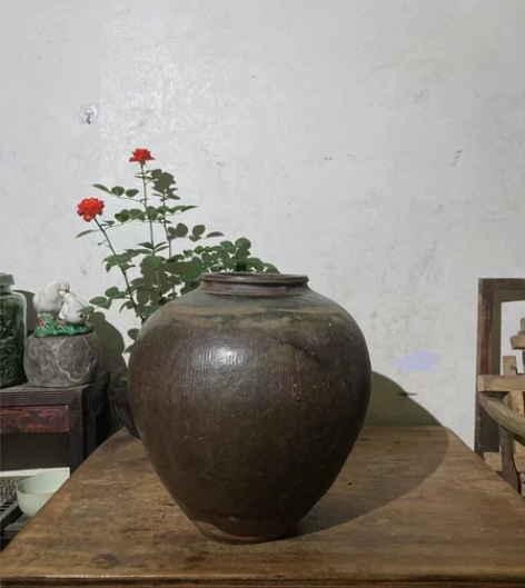 民俗粗陶，广口陶罐，花器，影视道具，书房茶...