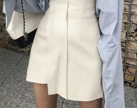 不规则半身裙春夏高腰白色皮裙女2021新款...