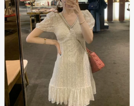 大Eees轻奢重工法式鱼尾亮片蕾丝连衣裙钩...