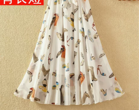 夏季印花雪纺波西米亚大摆裙飘逸仙女裙长裙半...