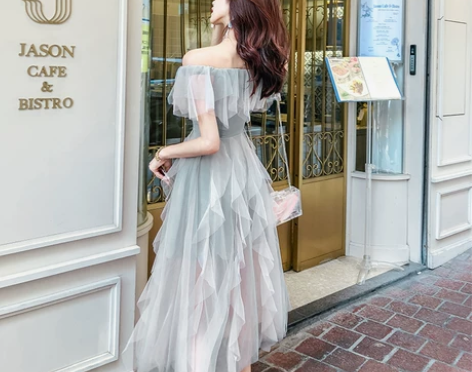 连衣裙夏季2018新款女装荷叶边网纱气质温...