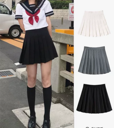 百褶裙春夏女a字黑色短裙高腰显瘦学生潮有内...