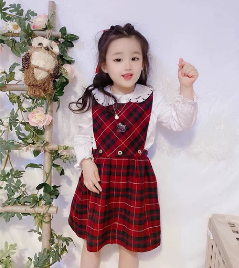 K妈家 女童格子裙春装套装学院风洋气女童连...