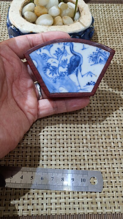 明代，鹤，洞石花卉红木镶嵌手把件！！！