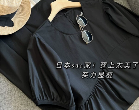 ?极简风设计！法式高级感女装中长款褶皱赫本...