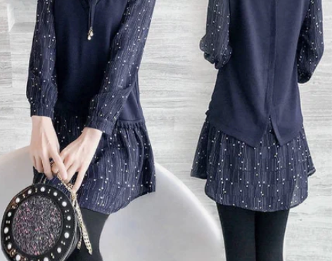 XX雪纺假两件宽松腰春秋冬季连衣裙很仙的