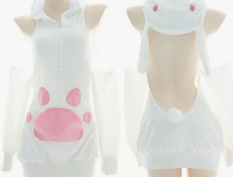 日系二次元动漫猫娘脚印居家服软萌毛绒性感可...