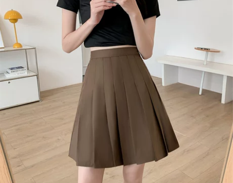 夏季咖色加长款a字百褶裙女 高个子胖mm