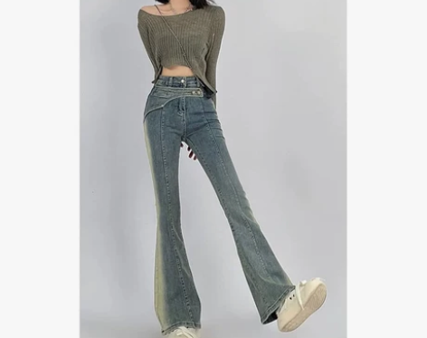 显腿长 喇叭长款牛仔裤 渐变撞色复古元素 ...