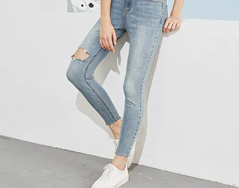 A21 牛仔裤 破洞小腿裤夏牛仔蓝低价出 ...