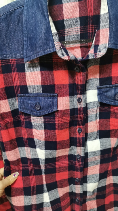 海澜之家男士牛仔格子衬衣M码