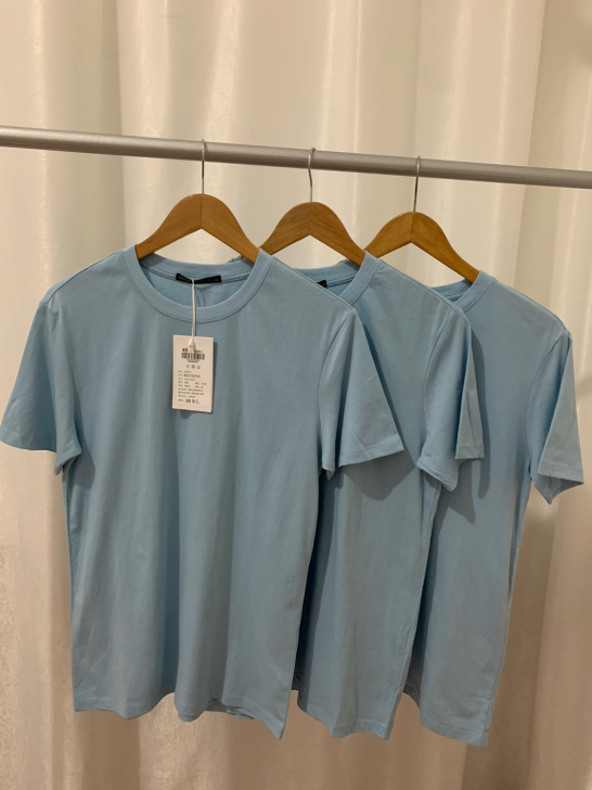男士蓝色圆领短袖T恤打底衫
