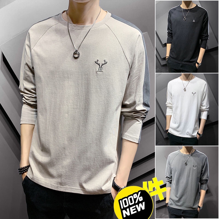 【100%棉】男士长袖t恤新款秋季韩版卫衣...