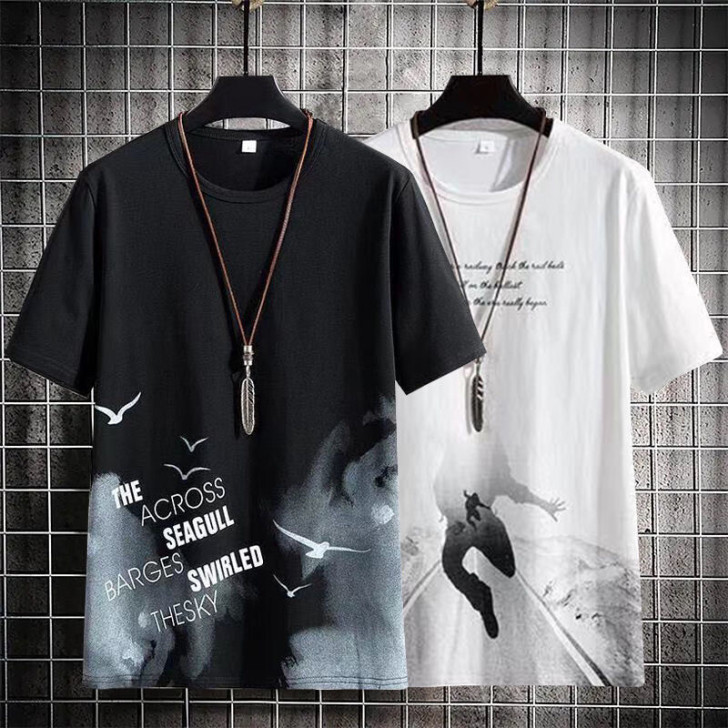 2021新款短袖t恤男士修身圆领大码体恤衫...